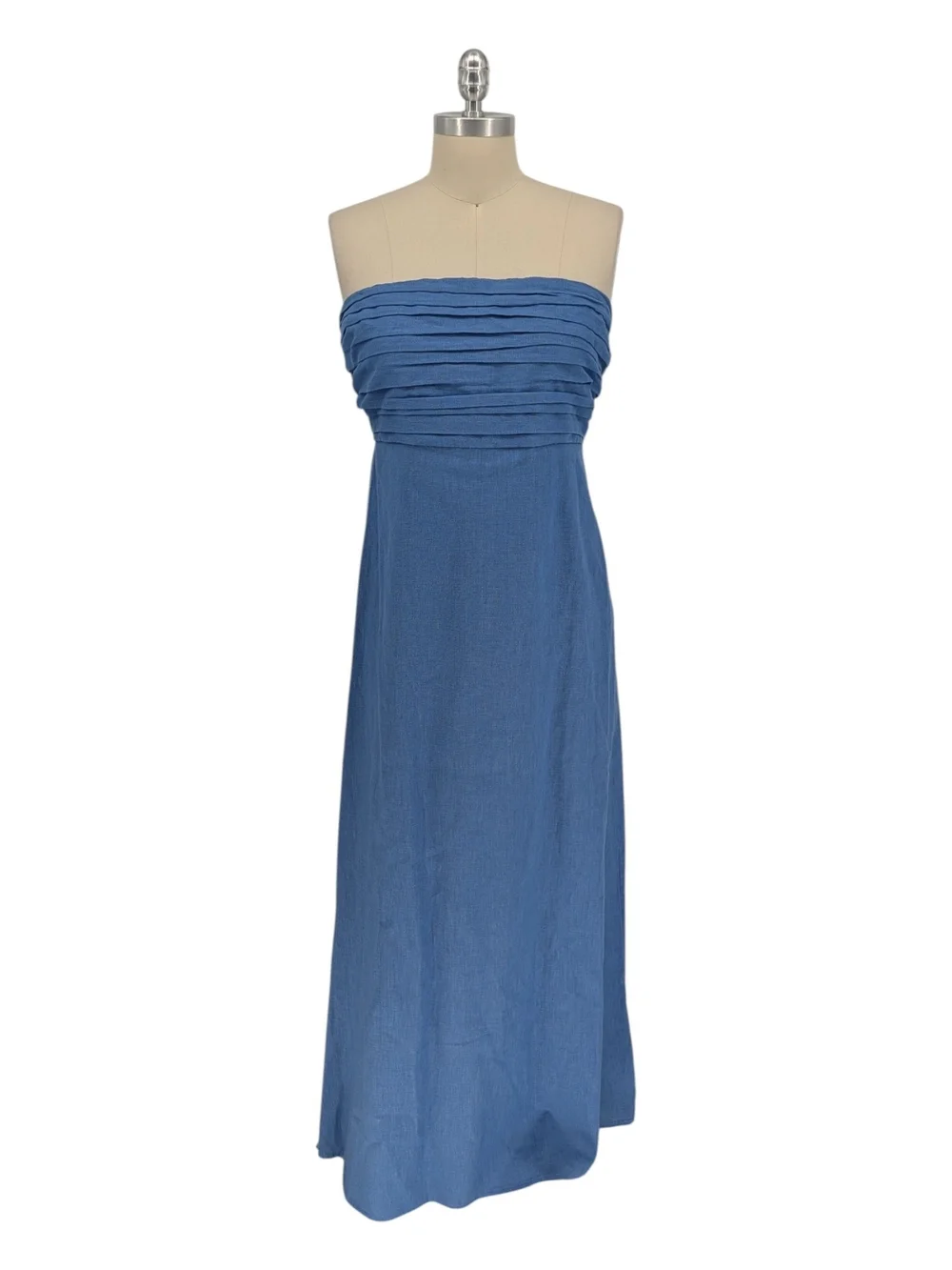 01444 Abercrombie + Fitch Pleated Strapless Maxi Dress Blue size Medium preppy
